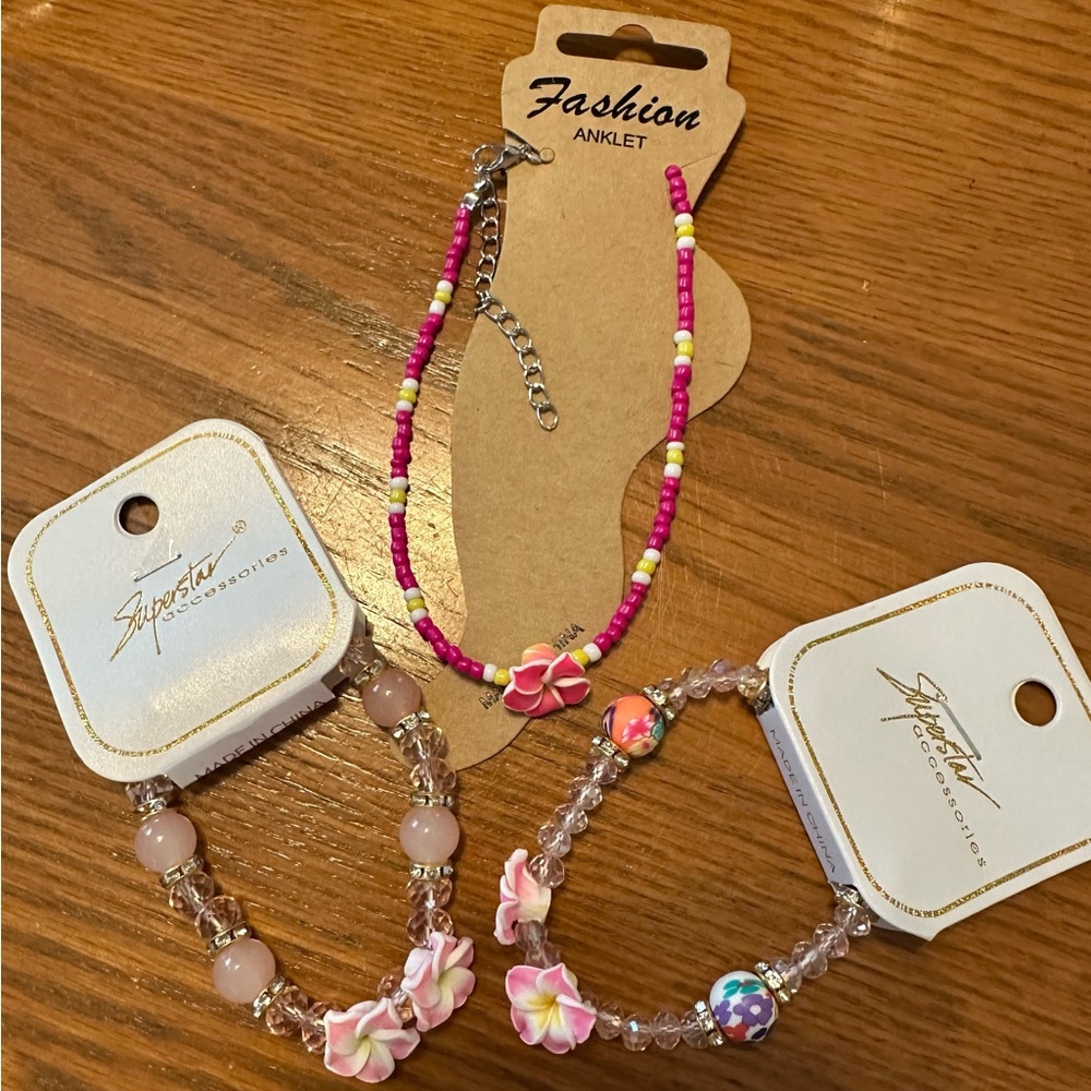 PICK TWO-Fashion Anklet and Bracelet Set - Pink and White